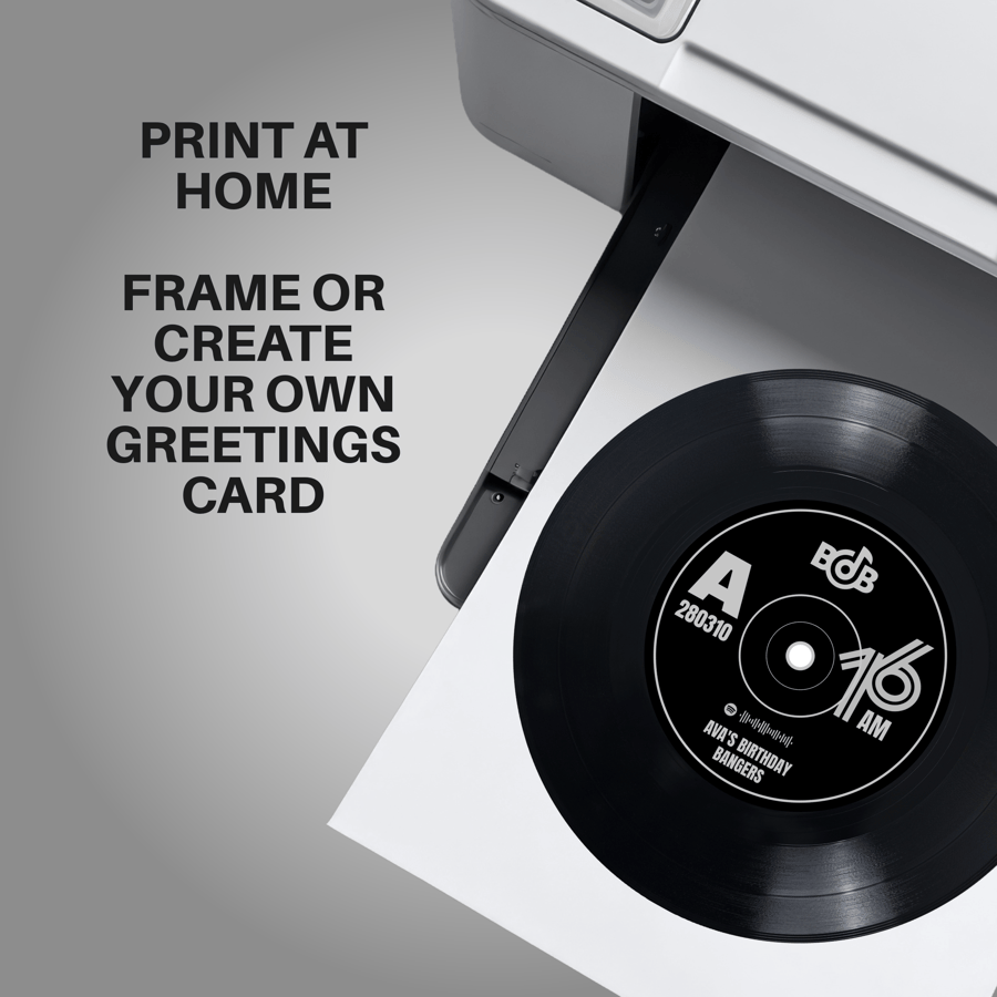 Digital and printable 7" vinyl with personalised label and Spotify code