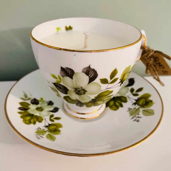Rose and Vanilla Tea Cup Candle with Saucer