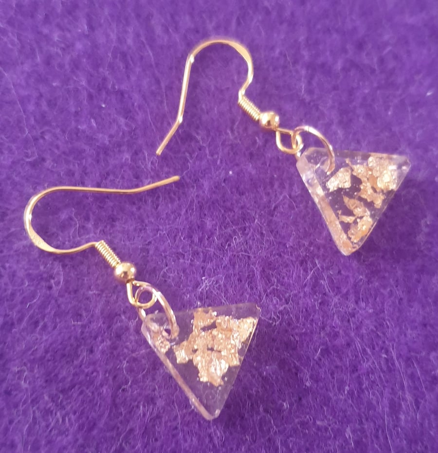 Triangle gold flake resin earrings