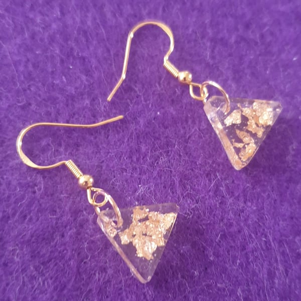 Triangle gold flake resin earrings