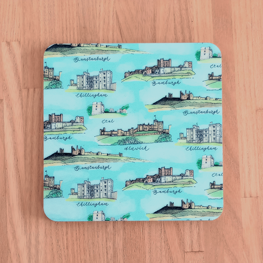 Castles of North Northumberland Set of x4 Eco Wooden Coasters