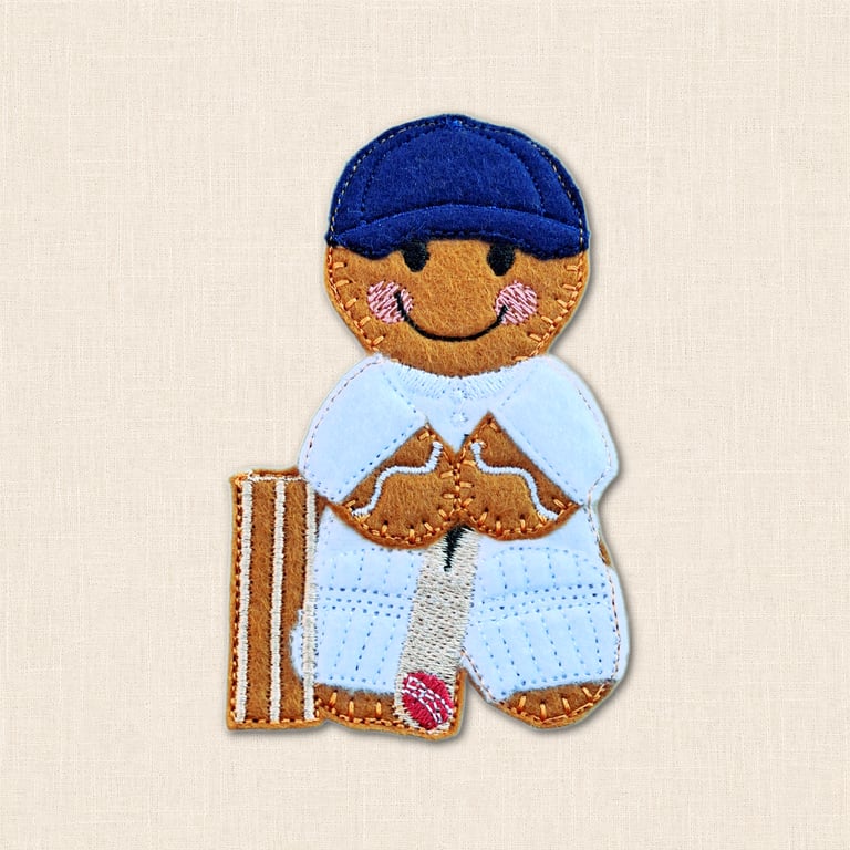 Cricket Player Gingerbread Character - Embroidered Sport Decoration