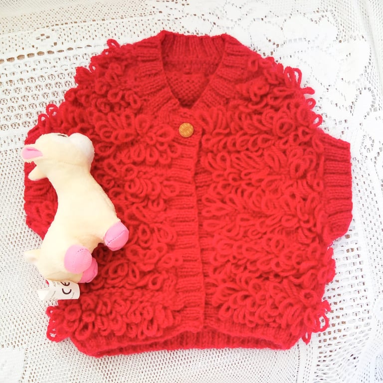 Girl's Knitted Loopy Waistcoat, Sleeveless Knitted Cardigan, Birthday Gift