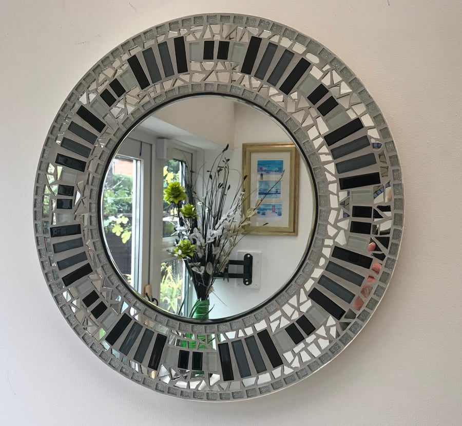 Mosaic mirror in grey and black. bathroom cloakroom all situations