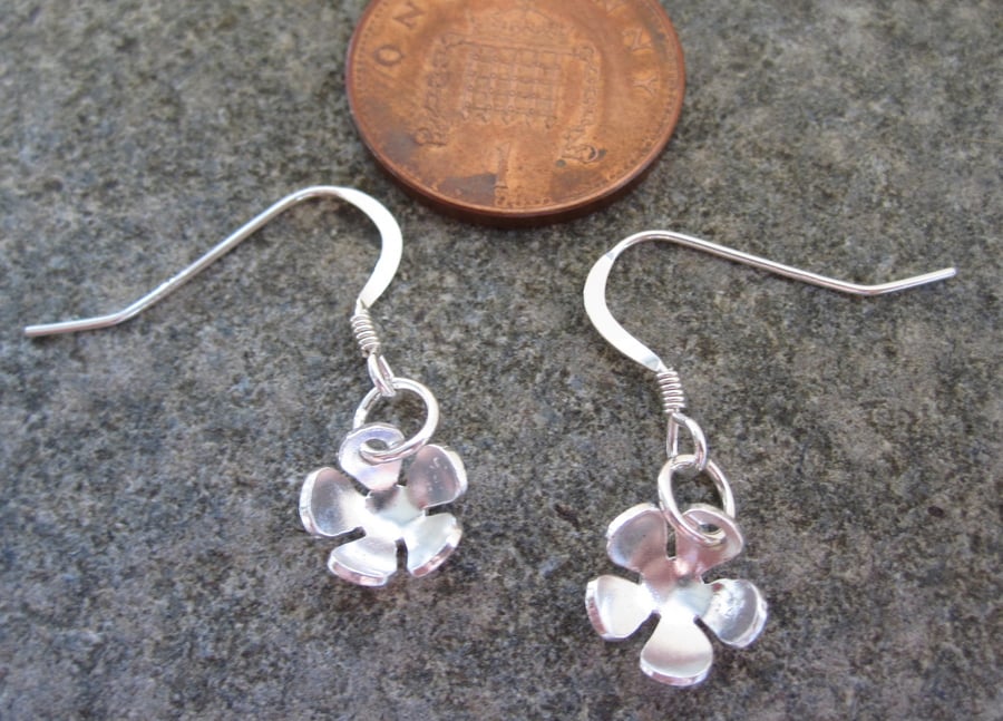 Tiny Little Flowers Sterling Silver Earrings, drop, hook.