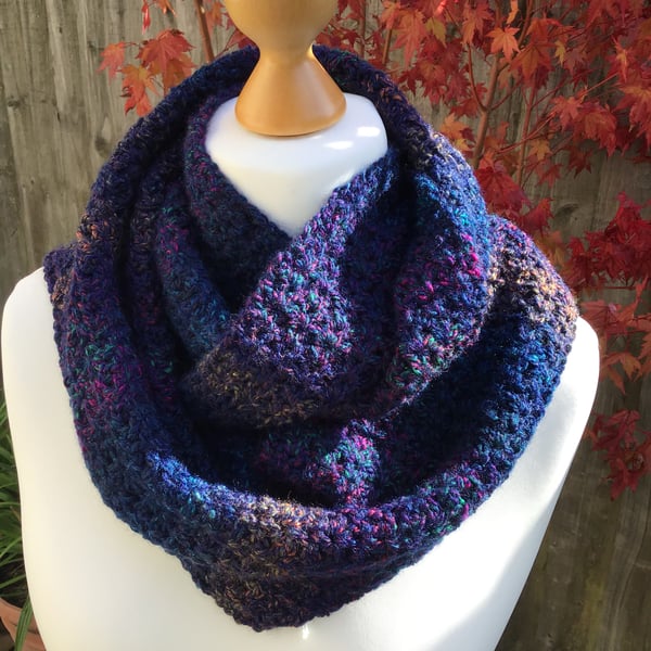 Hand made Infinity scarf in Navy Marble acrylic 