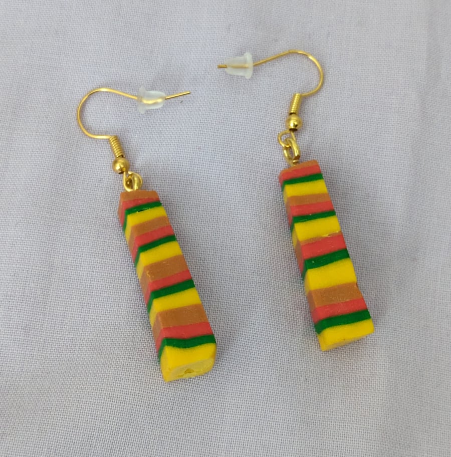 Multi-coloured polymer clay earrings