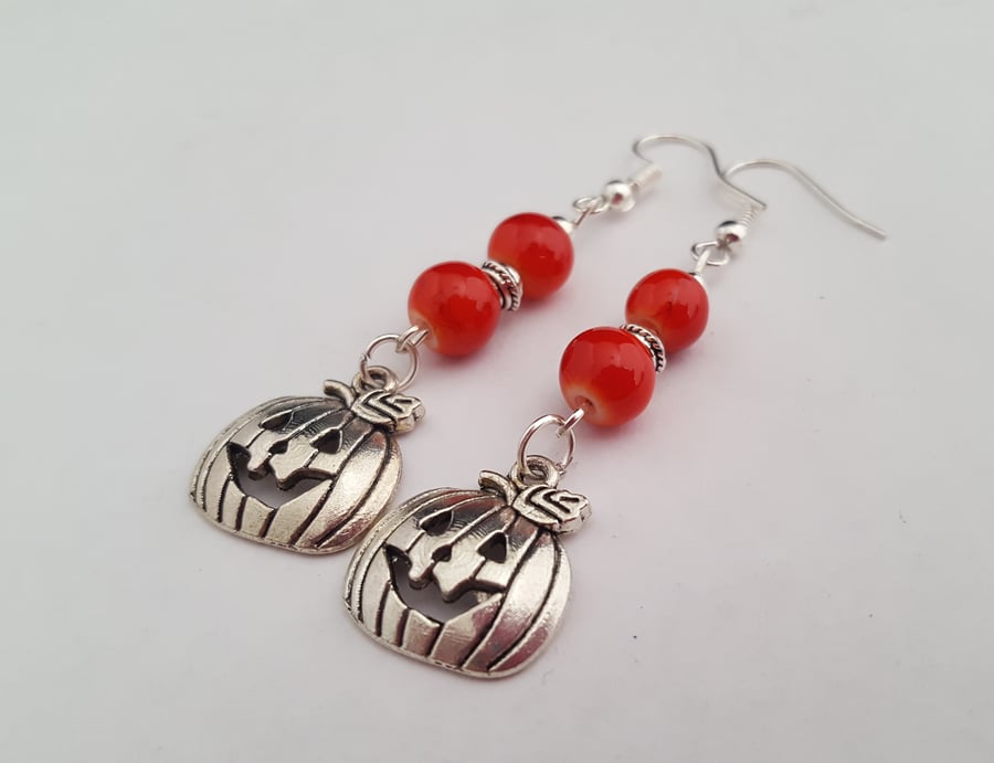 Halloween pumpkin earrings - red and silver