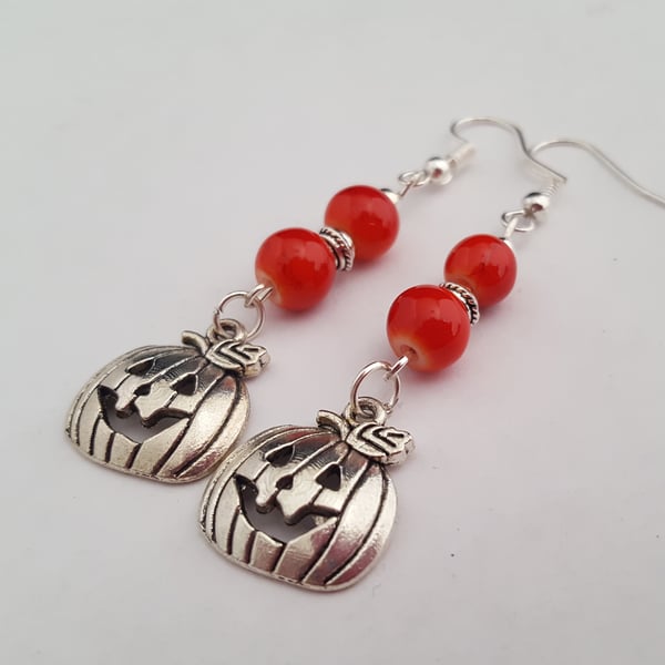 Halloween pumpkin earrings - red and silver
