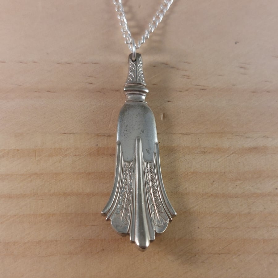 Upcycled Silver Plated Feather Spoon Handle Necklace (SPN102507)