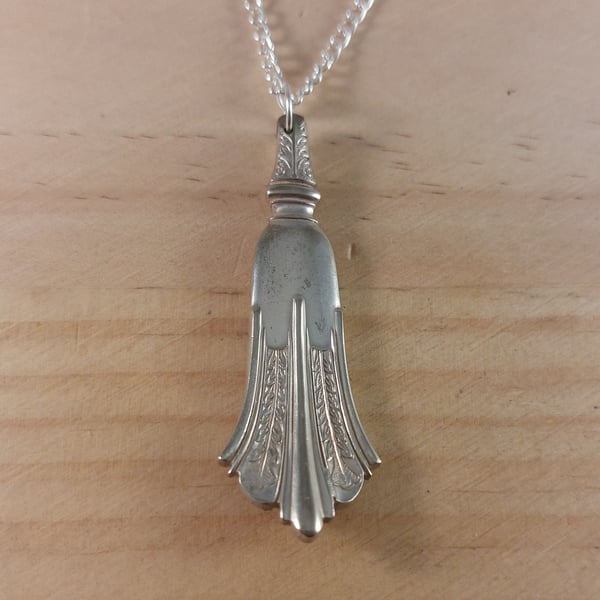 Upcycled Silver Plated Feather Spoon Handle Necklace (SPN102507)