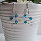 925 Silver & Blue Glass Cats Eye Dangle Earrings Earings Gift Jewellery Jewelry