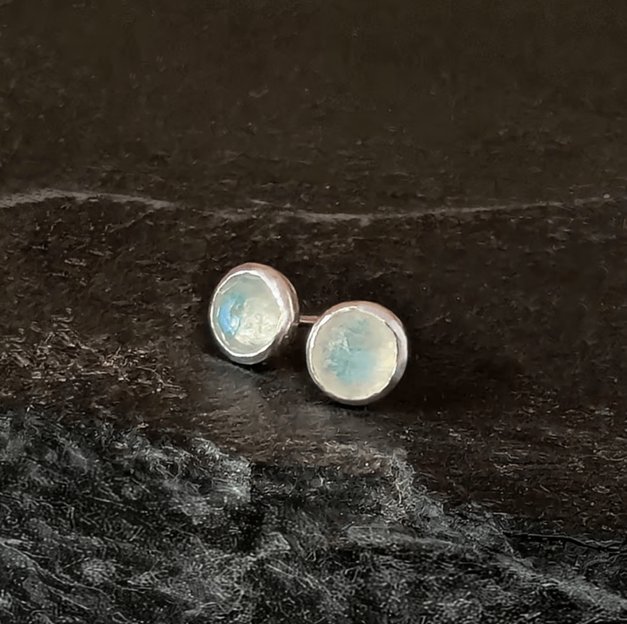 STERLING SILVER Rose Cut Moonstone stud earrings, Handmade Urban Design
