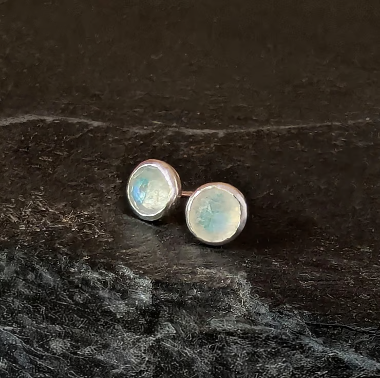 STERLING SILVER Rose Cut Moonstone stud earrings, Handmade Urban Design