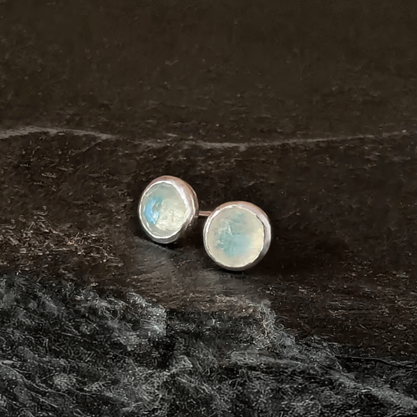STERLING SILVER Rose Cut Moonstone stud earrings, Handmade Urban Design