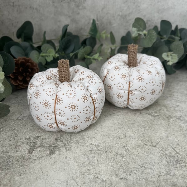 Fabric Pumpkin Decoration in White & Brown Small, Autumn Decor, Halloween