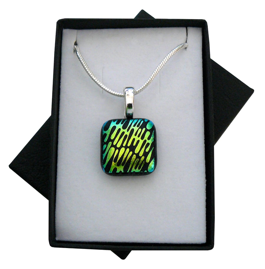 HANDMADE FUSED DICHROIC GLASS 'RETRO' PENDANT.