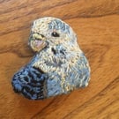 Joey the budgie hand embroidered brooch