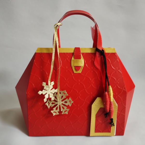Christmas Red and Gold - Retro 1950s Style Keepsake Gift Box Bag 
