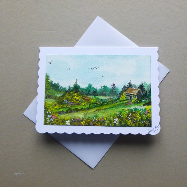 original art hand painted landscape greetings card (ref FA 410 C2 )