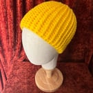 Bright Yellow Rib-Patterned Cosy Crocheted Beanie Hat 