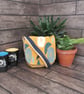 Upcycled Coffee Sack -  Mini Shoulder Bag - Mustard floral pattern