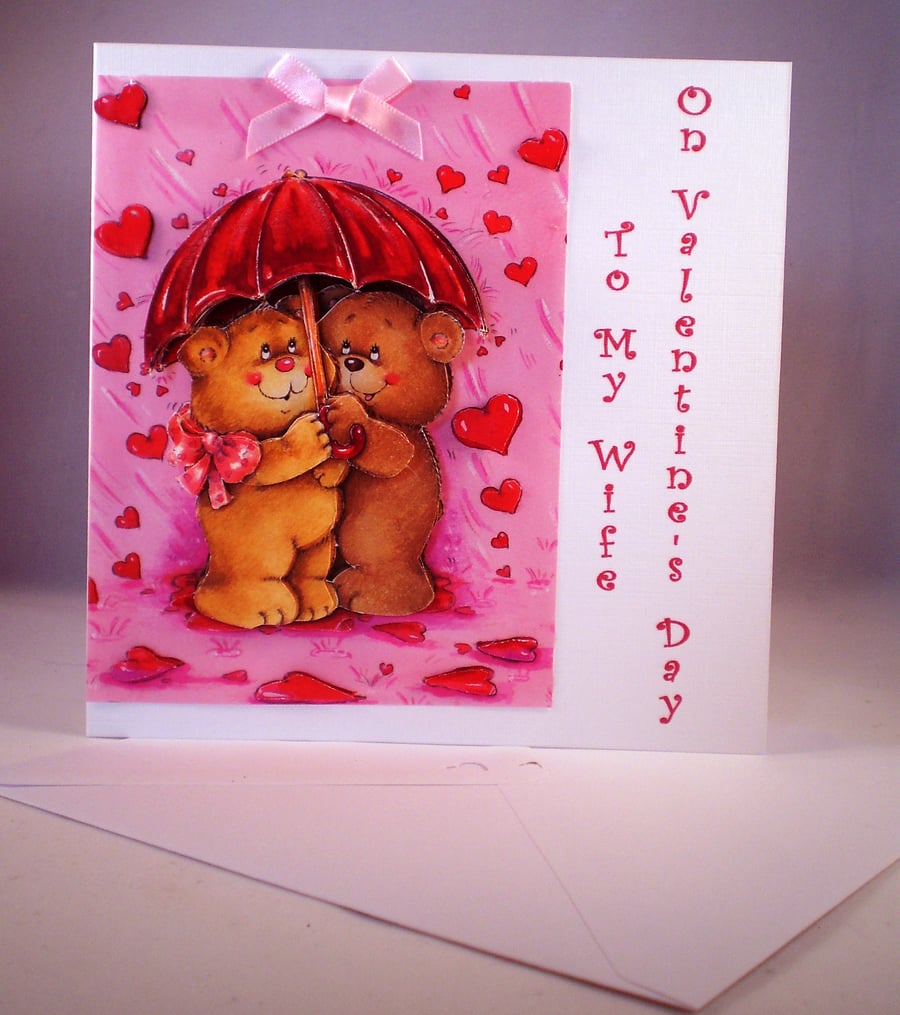 SALE Decoupage Cute Teddies Valentine Card For Wife