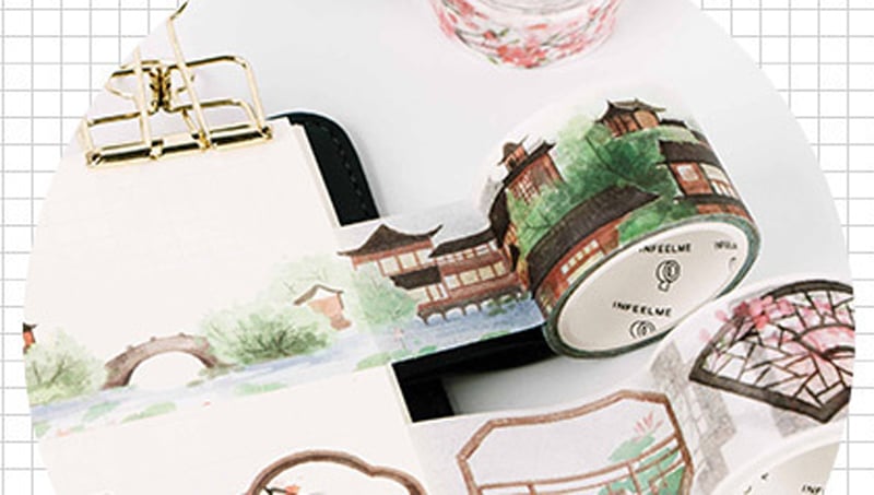 30mm Oriental Buildings & Landscape pattern, Decorative Washi Tape, 5m