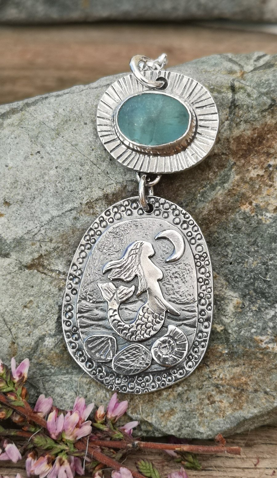Mermaid Pendant with frosted apatite