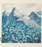 Miniature landscape painting - Mountain scene with blue flowers - Image 5