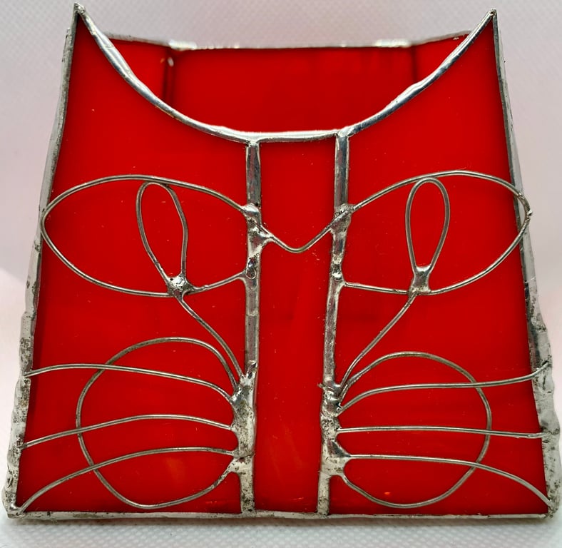 Stained glass 3D cat tea light holder