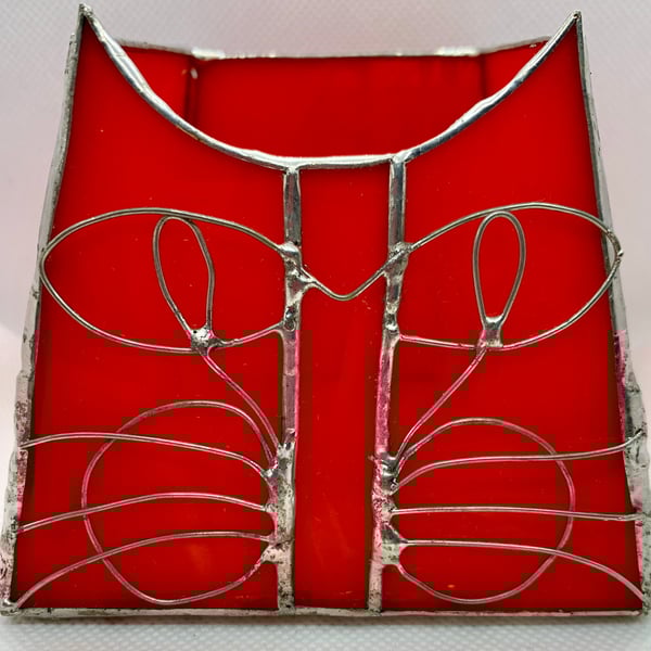 Stained glass 3D cat tea light holder