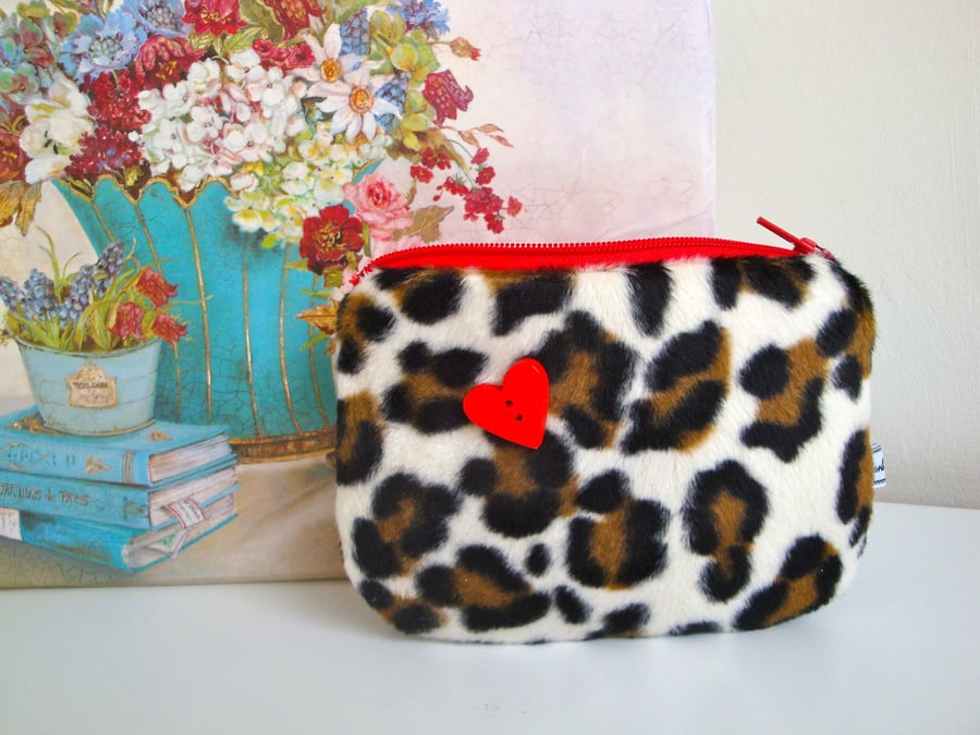 SALE Faux Fur coin purse - leopard 