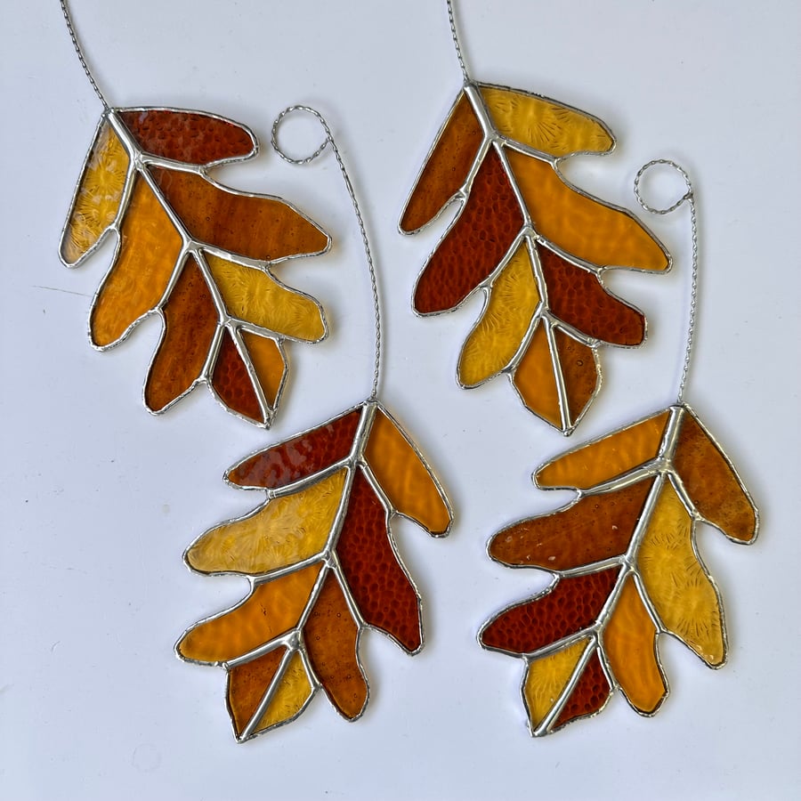 Stained Glass Oak Leaf Suncatcher - Handmade Hanging Window Decoration 