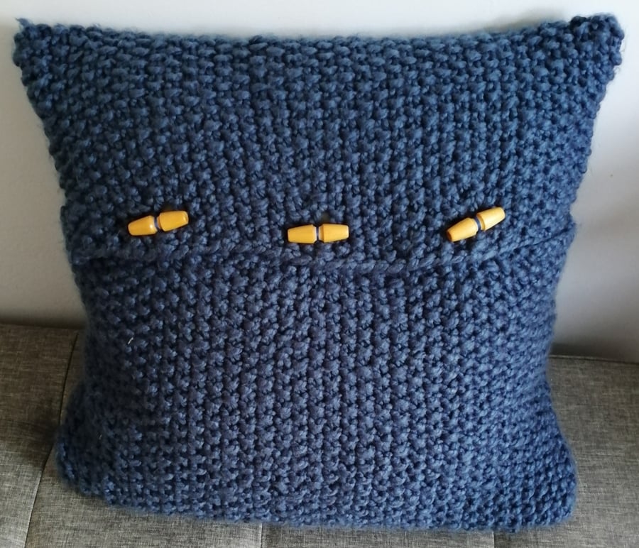 Navy hand knitted chunky cushion