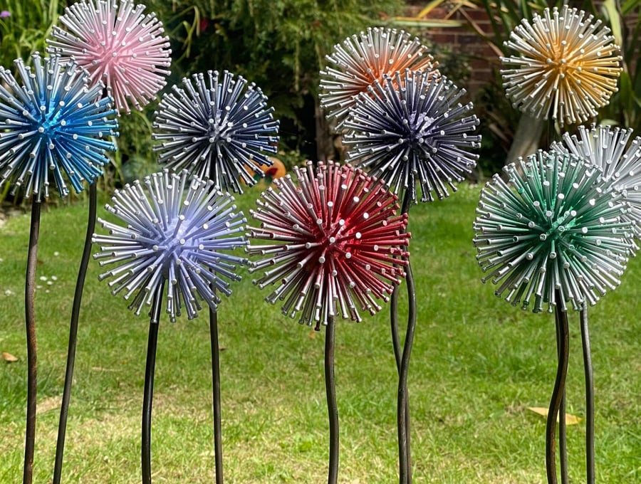 Dandelion Garden Stakes Garden Decor Unique Metal Sculptures Gift For Gardener