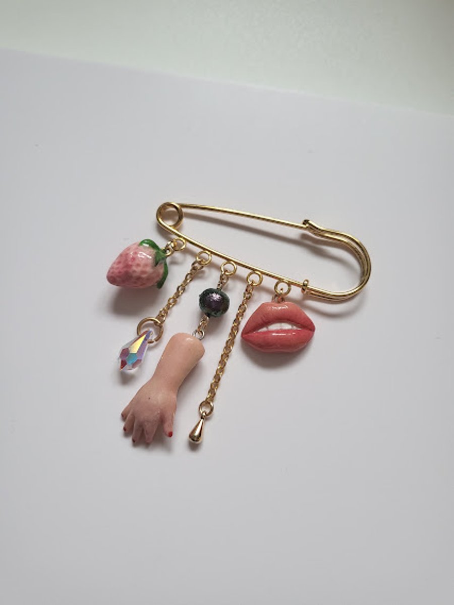Handmade Polymer Clay Charm Brooch - The Surrealist's Picnic