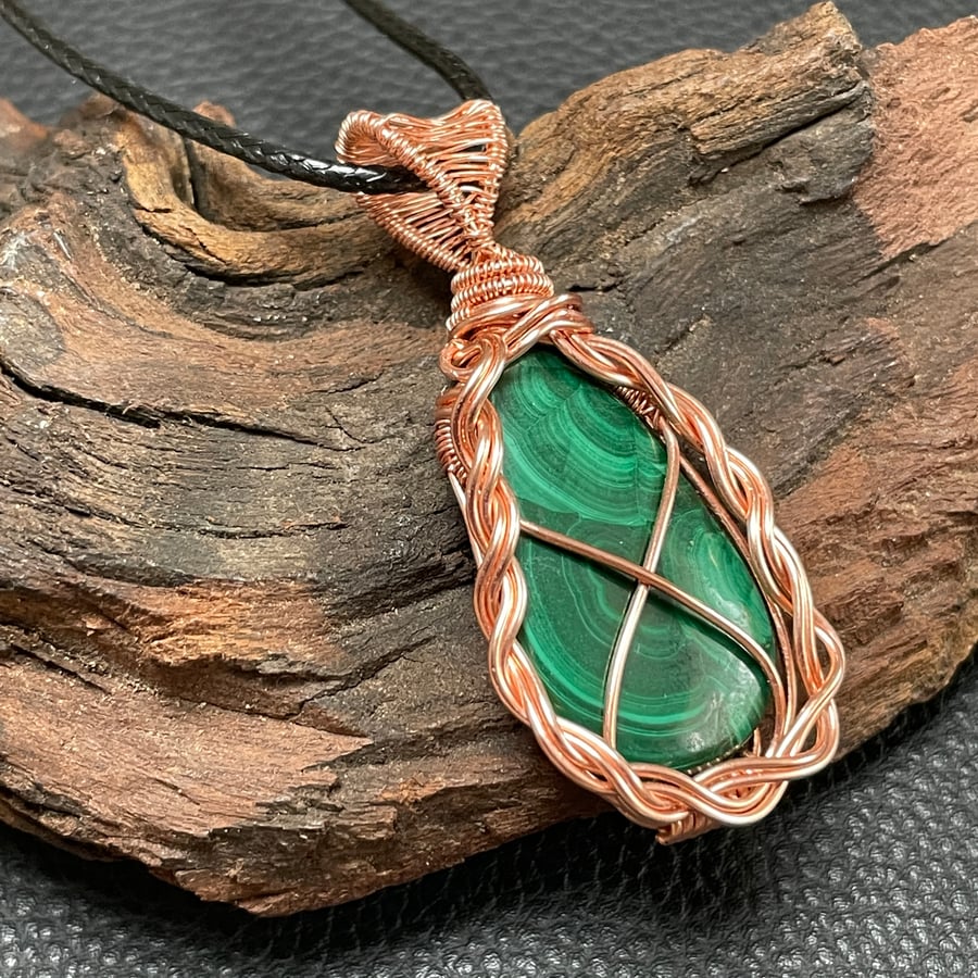 Deep Green Malachite & Copper Pendant