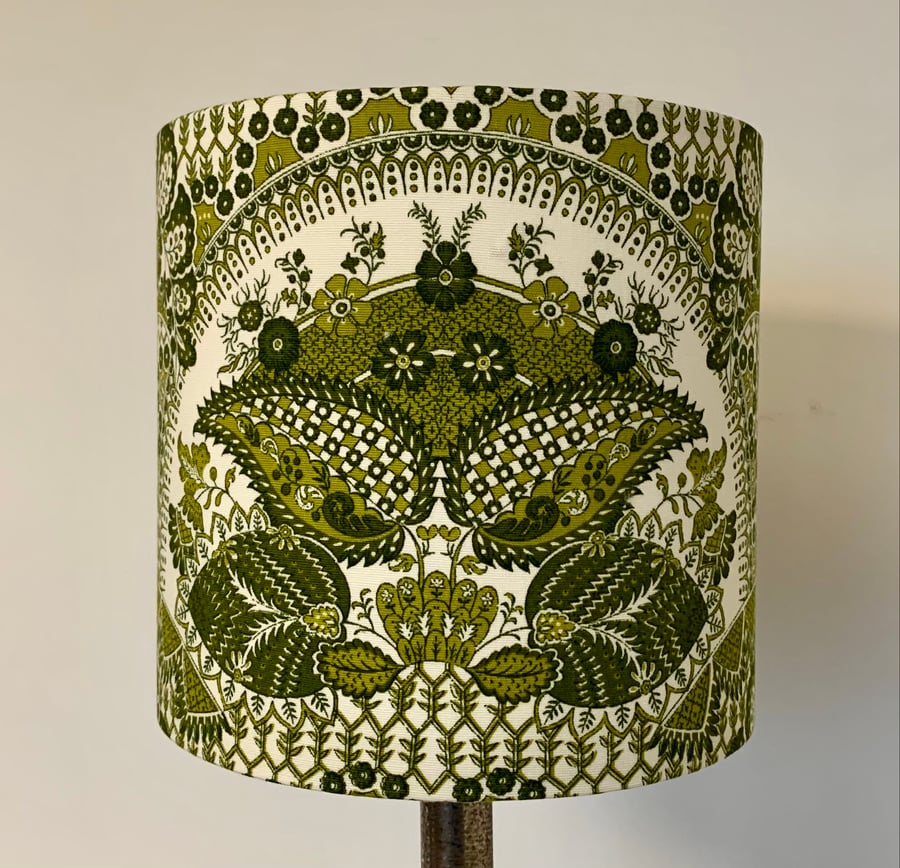 Hollywood Regency MidCentury Rococo French Vintage Green White Fabric Lampshade 