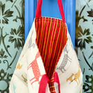 Small woodland tote bag - colourful foxes with red webbing handles