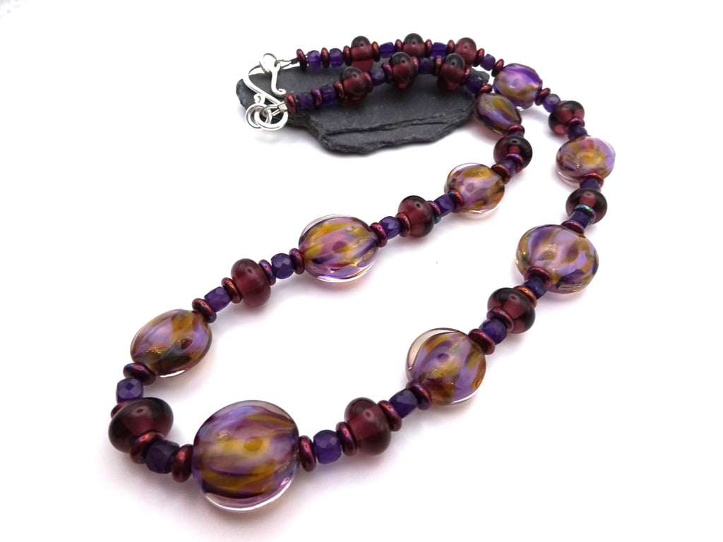 purple lampwork glass necklace