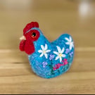 Needle Felted Hen Brooch with Embroidered Flowers 