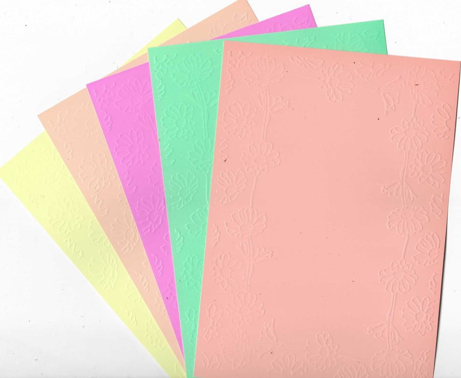 Embossed Card & Paper. 5"x7". 10 Sheets. Floral Border (9). Assorted Colours.
