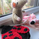 Crochet Amigurumi Mouse with 2 Mousefits :  a Flamingo & LadyBird