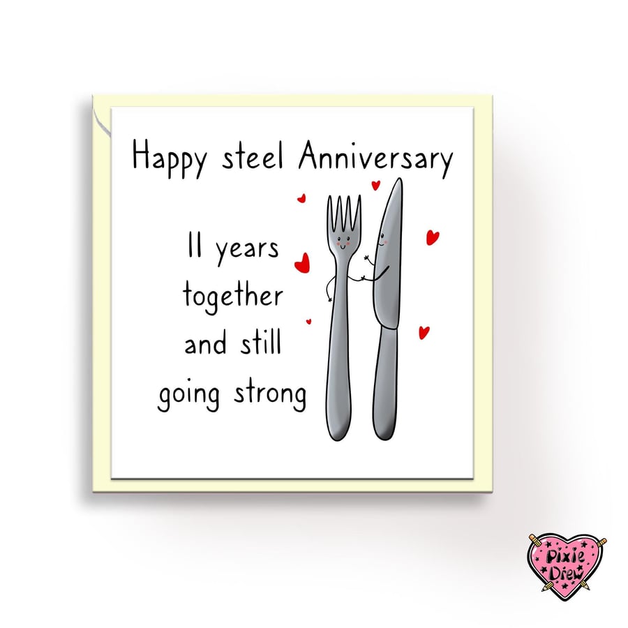 Steel anniversary card, happy eleventh anniversary card