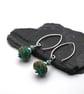 green lampwork glass and turquoise earrings
