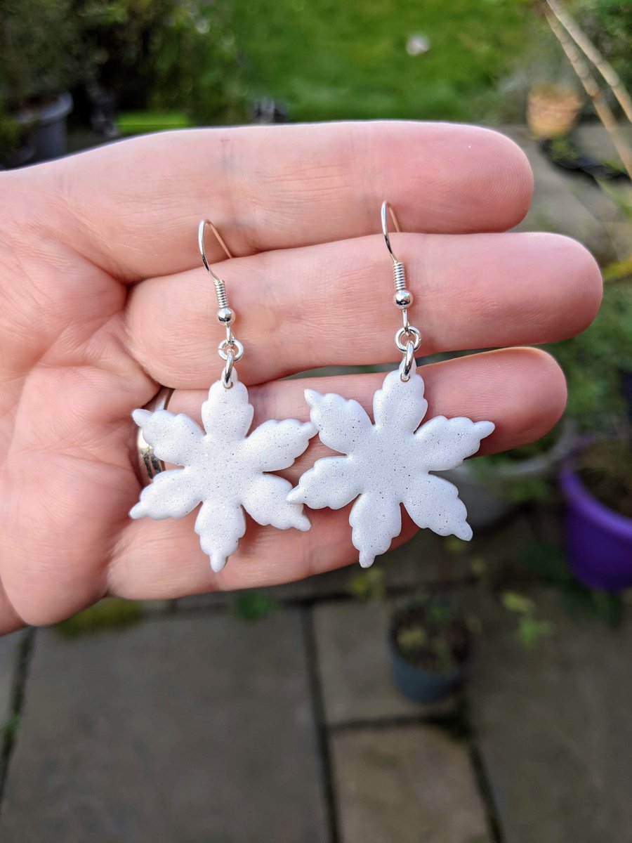 Sparkly White Snowflake Earrings, Dangle Drop E... - Folksy