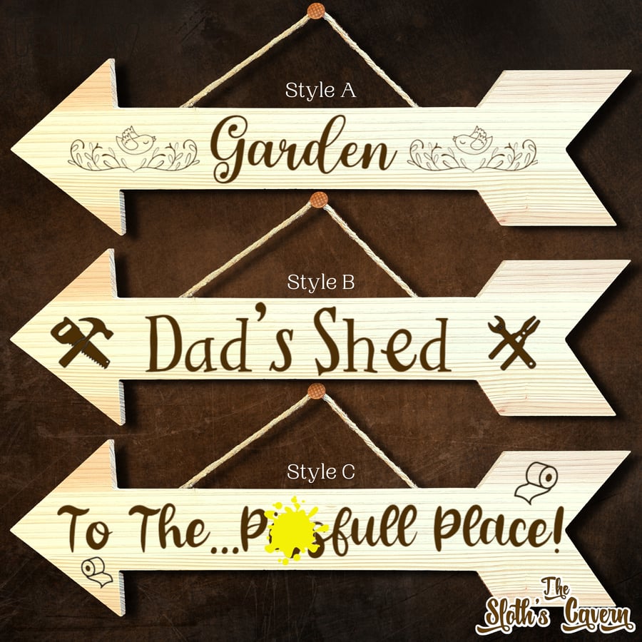 Arrow Shaped Decorative Hanging Sign, Personalised With Any Word, Garden, Shed