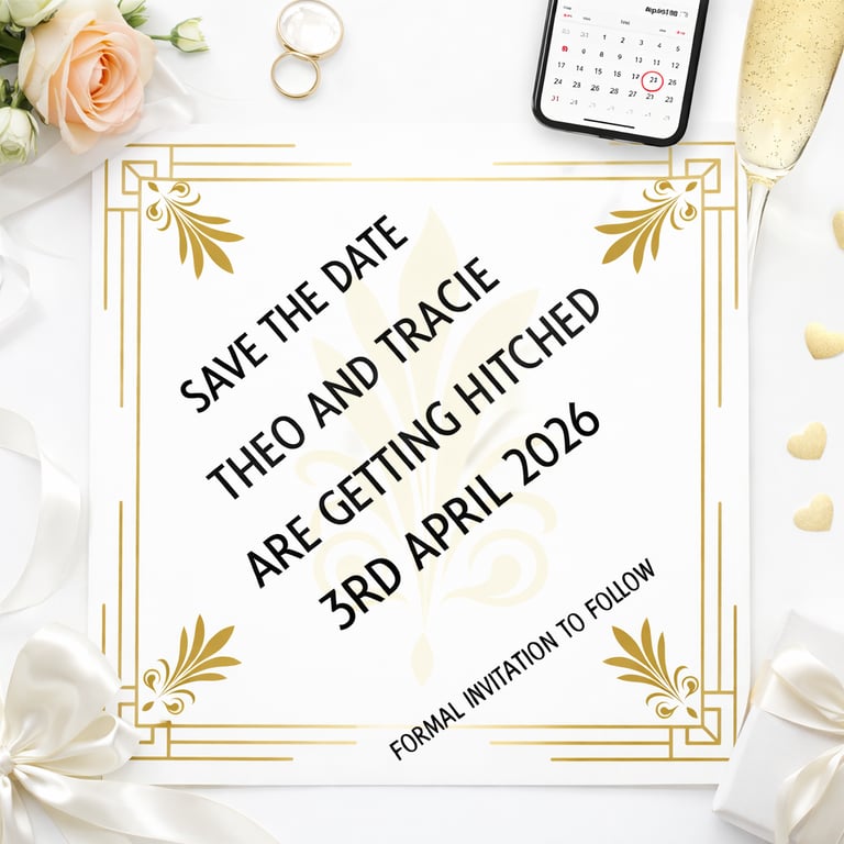 Art Deco Save the Date Card with Handmade Envelope 