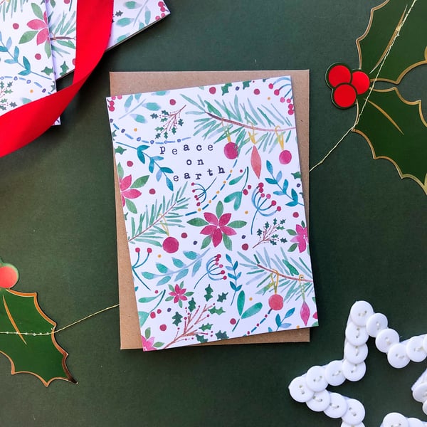 Peace on Earth Christmas Card Seasonal Patterns Card or Pack of 5